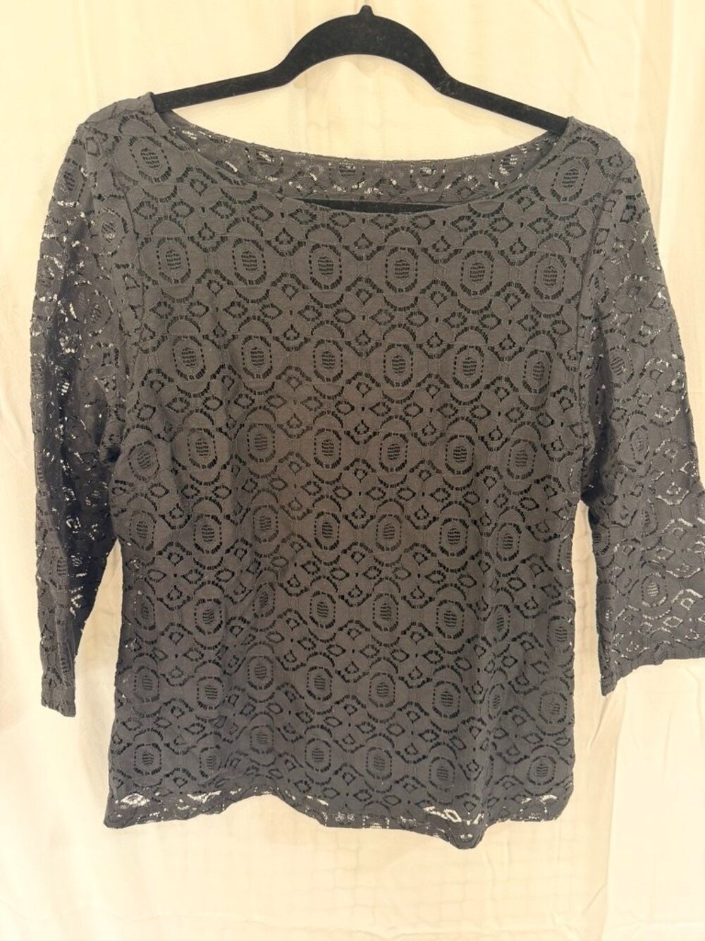Banana Republic Black Lace Top, 3/4 Sleeve | Size 14 | NWT